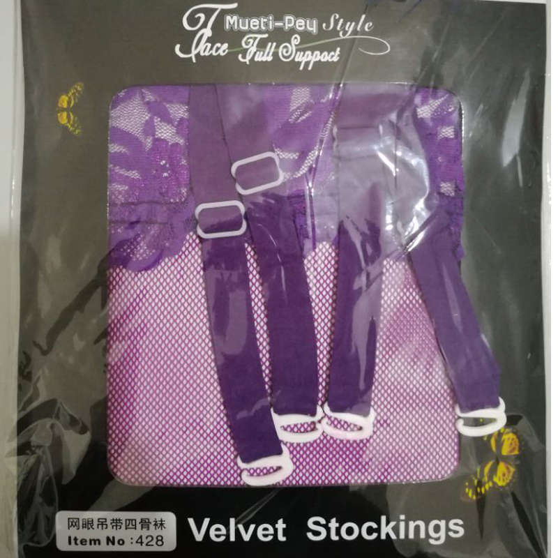网眼吊带四骨袜，紫色